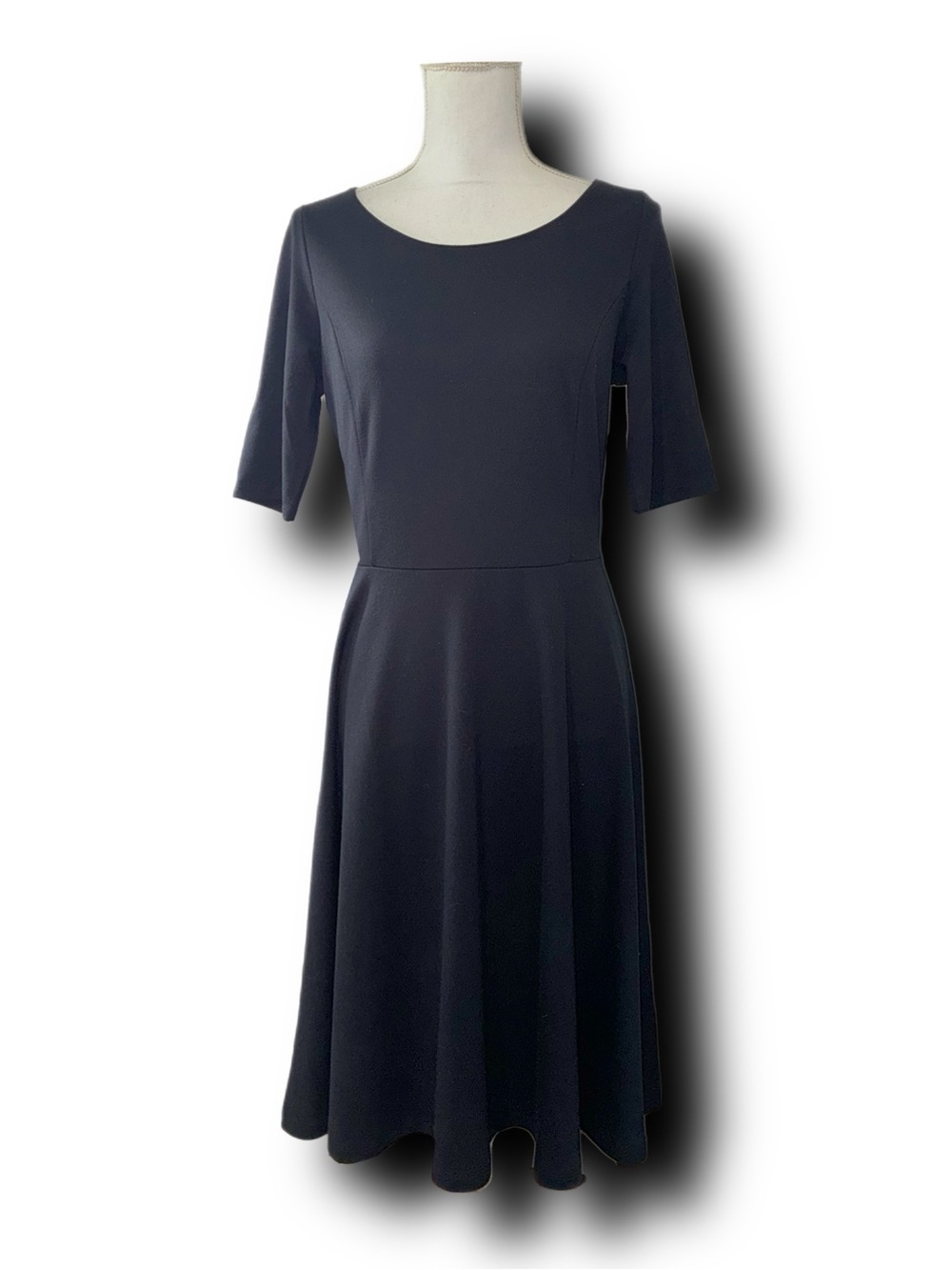 Land’s End Black Ponte Fit-and-Flare Midi Dress Classic LBD